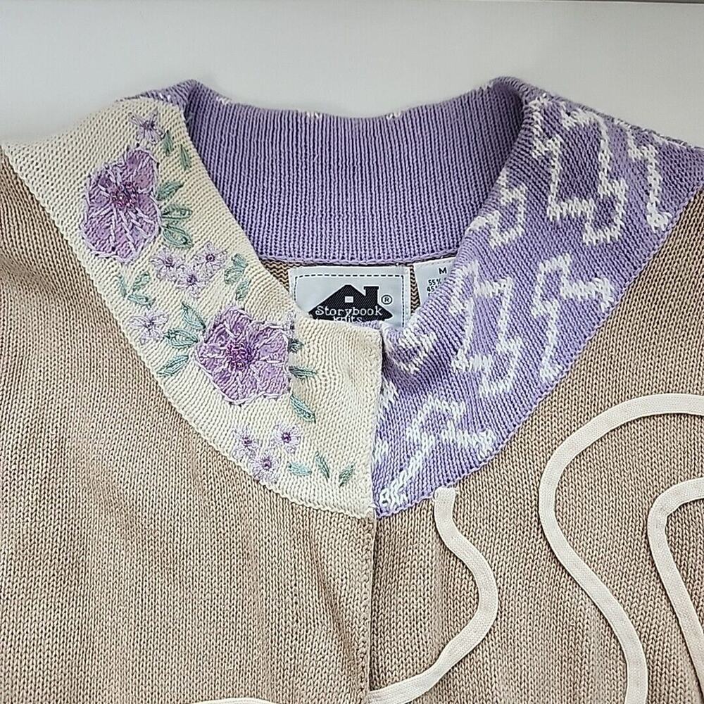 Storybook Knits M Asian Inspired Cardigan Purple Tan Geisha Fan Grandmacore - Picture 5 of 12